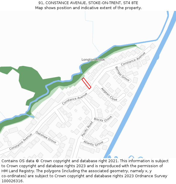 91, CONSTANCE AVENUE, STOKE-ON-TRENT, ST4 8TE: Location map and indicative extent of plot