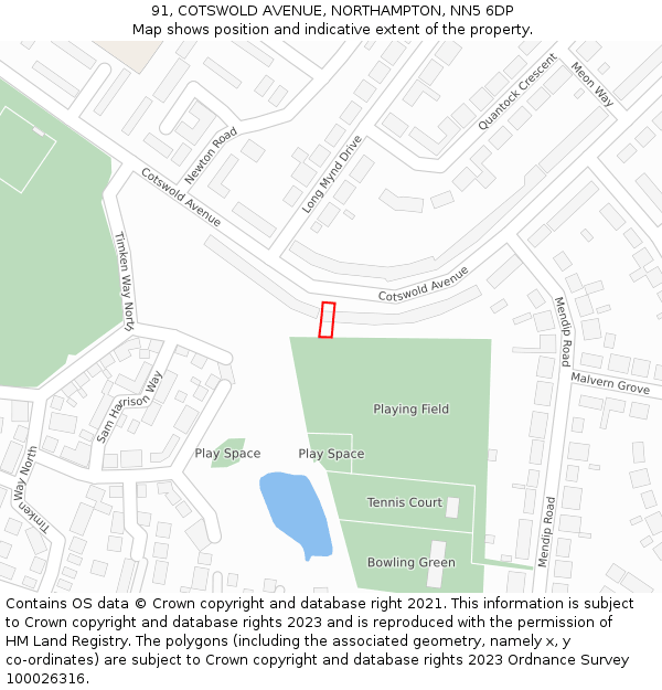 91, COTSWOLD AVENUE, NORTHAMPTON, NN5 6DP: Location map and indicative extent of plot