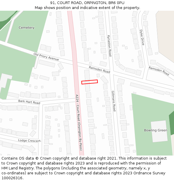 91, COURT ROAD, ORPINGTON, BR6 0PU: Location map and indicative extent of plot