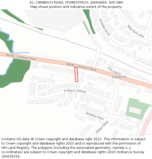 91, CWMBACH ROAD, FFORESTFACH, SWANSEA, SA5 5BN: Location map and indicative extent of plot