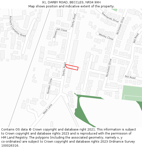 91, DARBY ROAD, BECCLES, NR34 9XH: Location map and indicative extent of plot