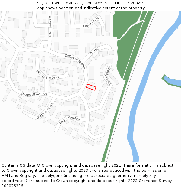 91, DEEPWELL AVENUE, HALFWAY, SHEFFIELD, S20 4SS: Location map and indicative extent of plot