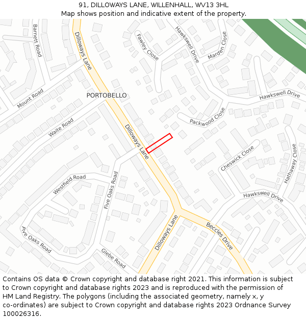 91, DILLOWAYS LANE, WILLENHALL, WV13 3HL: Location map and indicative extent of plot