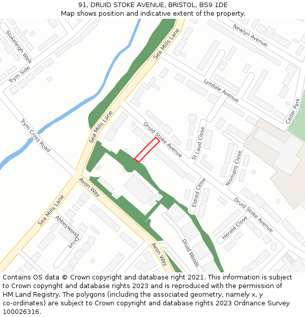91, DRUID STOKE AVENUE, BRISTOL, BS9 1DE: Location map and indicative extent of plot