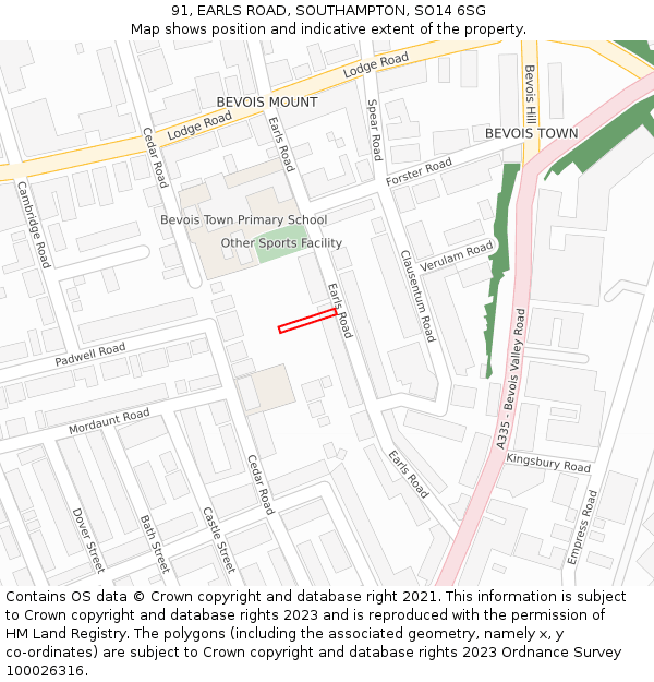 91, EARLS ROAD, SOUTHAMPTON, SO14 6SG: Location map and indicative extent of plot