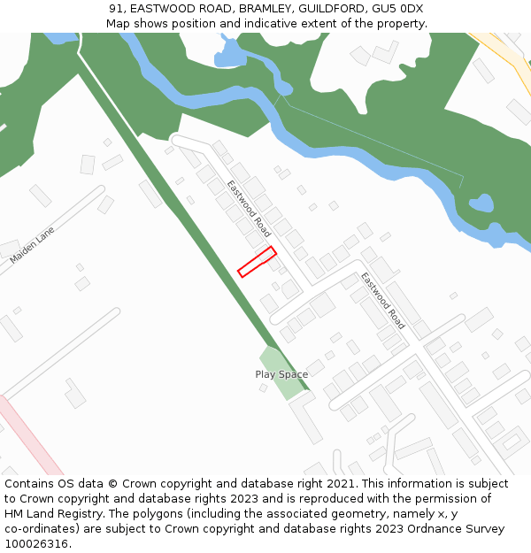 91, EASTWOOD ROAD, BRAMLEY, GUILDFORD, GU5 0DX: Location map and indicative extent of plot