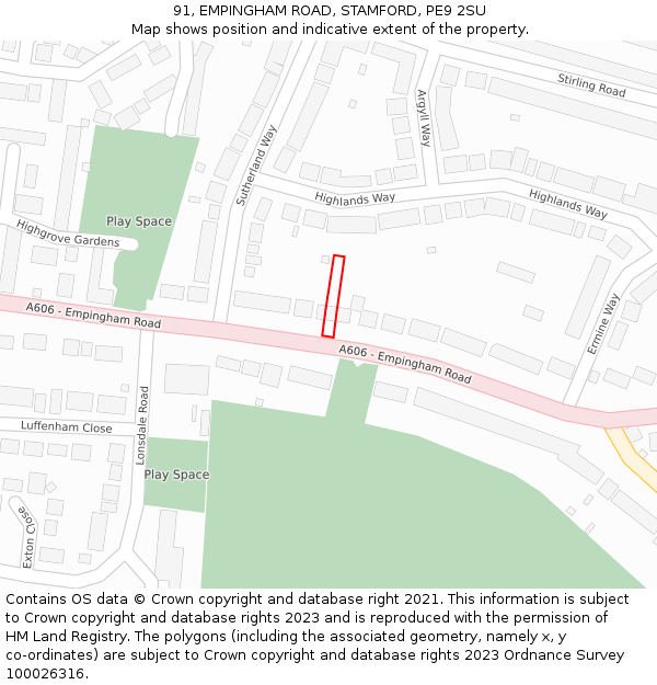 91, EMPINGHAM ROAD, STAMFORD, PE9 2SU: Location map and indicative extent of plot