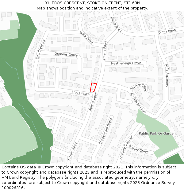91, EROS CRESCENT, STOKE-ON-TRENT, ST1 6RN: Location map and indicative extent of plot