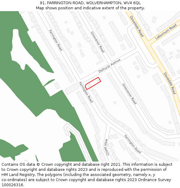 91, FARRINGTON ROAD, WOLVERHAMPTON, WV4 6QL: Location map and indicative extent of plot