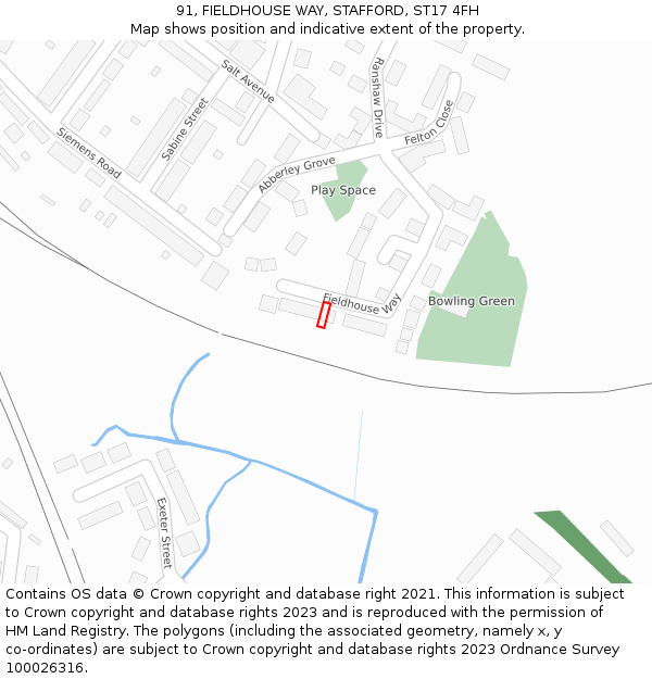 91, FIELDHOUSE WAY, STAFFORD, ST17 4FH: Location map and indicative extent of plot