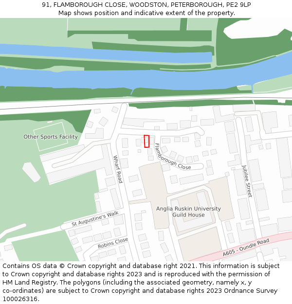 91, FLAMBOROUGH CLOSE, WOODSTON, PETERBOROUGH, PE2 9LP: Location map and indicative extent of plot