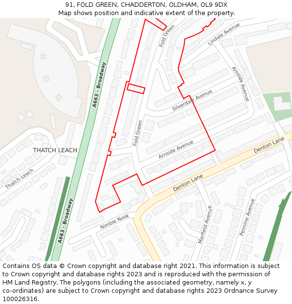 91, FOLD GREEN, CHADDERTON, OLDHAM, OL9 9DX: Location map and indicative extent of plot