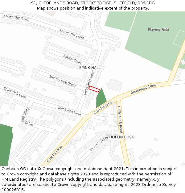 91, GLEBELANDS ROAD, STOCKSBRIDGE, SHEFFIELD, S36 1BG: Location map and indicative extent of plot