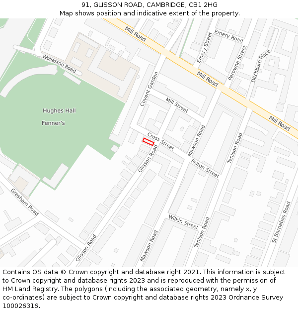 91, GLISSON ROAD, CAMBRIDGE, CB1 2HG: Location map and indicative extent of plot