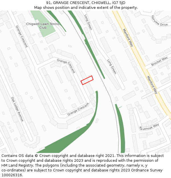 91, GRANGE CRESCENT, CHIGWELL, IG7 5JD: Location map and indicative extent of plot