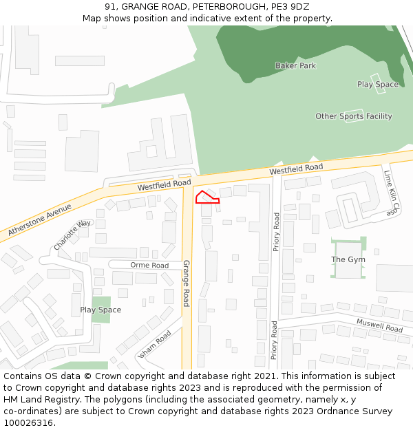 91, GRANGE ROAD, PETERBOROUGH, PE3 9DZ: Location map and indicative extent of plot