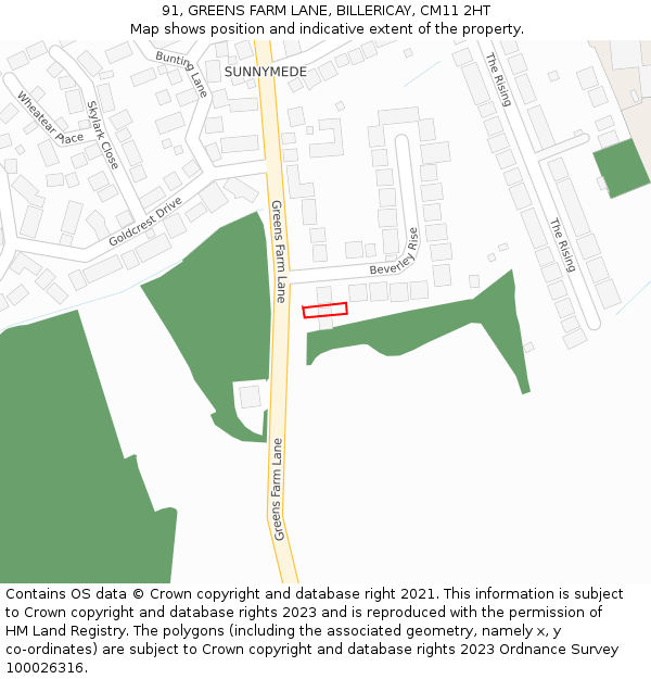 91, GREENS FARM LANE, BILLERICAY, CM11 2HT: Location map and indicative extent of plot