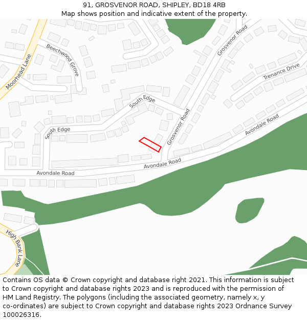 91, GROSVENOR ROAD, SHIPLEY, BD18 4RB: Location map and indicative extent of plot
