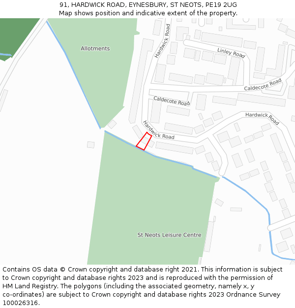 91, HARDWICK ROAD, EYNESBURY, ST NEOTS, PE19 2UG: Location map and indicative extent of plot