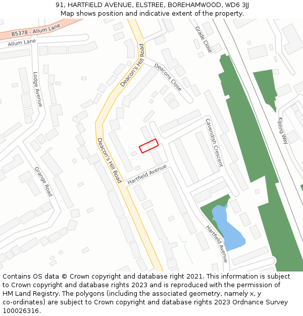 91, HARTFIELD AVENUE, ELSTREE, BOREHAMWOOD, WD6 3JJ: Location map and indicative extent of plot