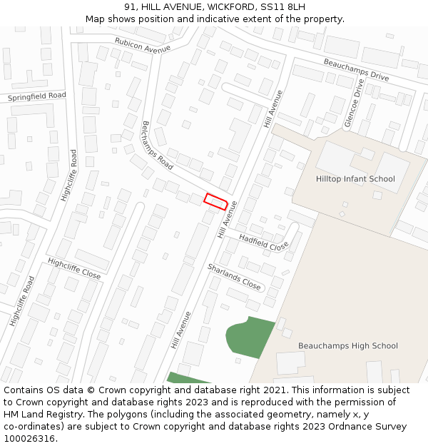 91, HILL AVENUE, WICKFORD, SS11 8LH: Location map and indicative extent of plot