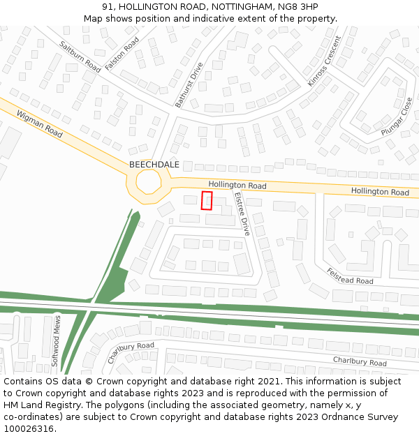 91, HOLLINGTON ROAD, NOTTINGHAM, NG8 3HP: Location map and indicative extent of plot