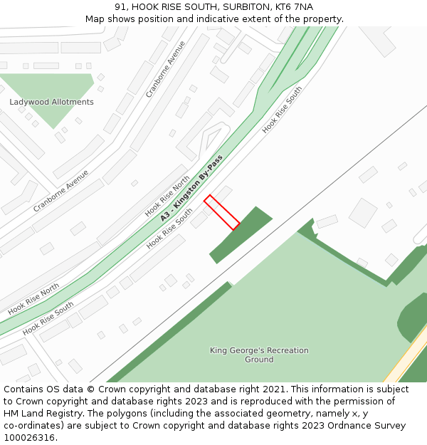 91, HOOK RISE SOUTH, SURBITON, KT6 7NA: Location map and indicative extent of plot