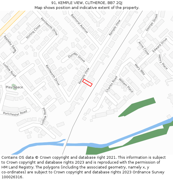 91, KEMPLE VIEW, CLITHEROE, BB7 2QJ: Location map and indicative extent of plot