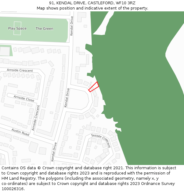 91, KENDAL DRIVE, CASTLEFORD, WF10 3RZ: Location map and indicative extent of plot