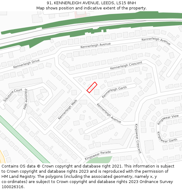 91, KENNERLEIGH AVENUE, LEEDS, LS15 8NH: Location map and indicative extent of plot