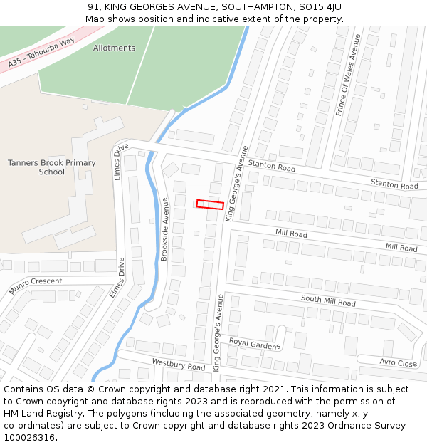 91, KING GEORGES AVENUE, SOUTHAMPTON, SO15 4JU: Location map and indicative extent of plot