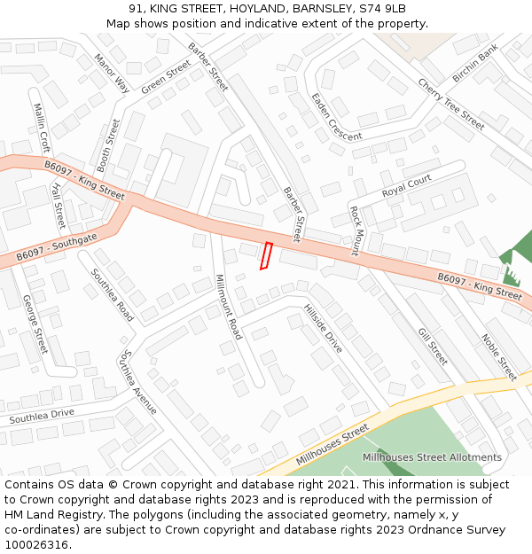 91, KING STREET, HOYLAND, BARNSLEY, S74 9LB: Location map and indicative extent of plot