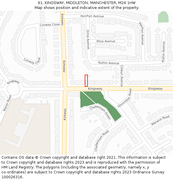 91, KINGSWAY, MIDDLETON, MANCHESTER, M24 1HW: Location map and indicative extent of plot