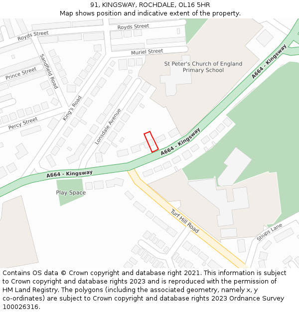 91, KINGSWAY, ROCHDALE, OL16 5HR: Location map and indicative extent of plot