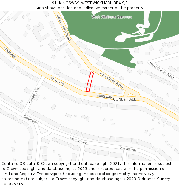 91, KINGSWAY, WEST WICKHAM, BR4 9JE: Location map and indicative extent of plot