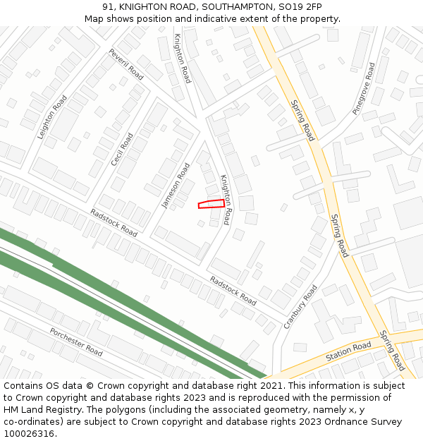 91, KNIGHTON ROAD, SOUTHAMPTON, SO19 2FP: Location map and indicative extent of plot