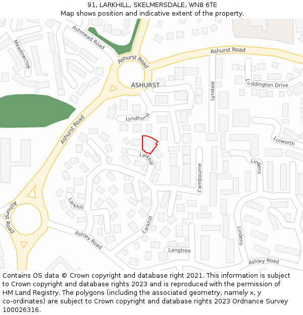 91, LARKHILL, SKELMERSDALE, WN8 6TE: Location map and indicative extent of plot