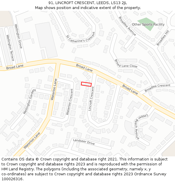 91, LINCROFT CRESCENT, LEEDS, LS13 2JL: Location map and indicative extent of plot