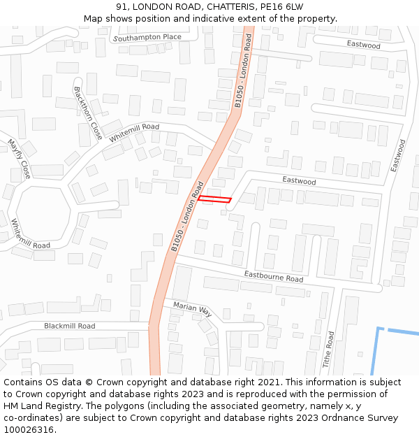 91, LONDON ROAD, CHATTERIS, PE16 6LW: Location map and indicative extent of plot