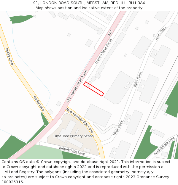 91, LONDON ROAD SOUTH, MERSTHAM, REDHILL, RH1 3AX: Location map and indicative extent of plot