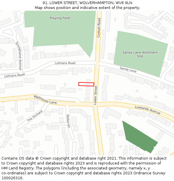 91, LOWER STREET, WOLVERHAMPTON, WV6 9LN: Location map and indicative extent of plot