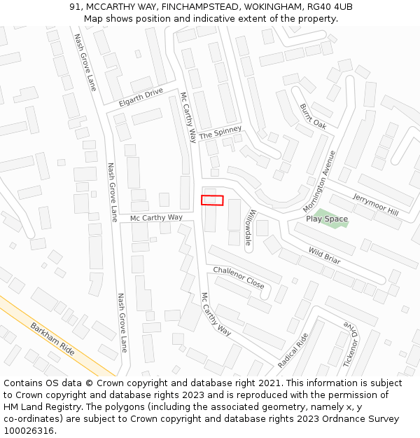 91, MCCARTHY WAY, FINCHAMPSTEAD, WOKINGHAM, RG40 4UB: Location map and indicative extent of plot