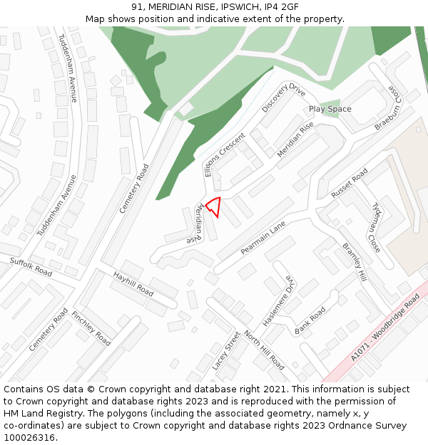 91, MERIDIAN RISE, IPSWICH, IP4 2GF: Location map and indicative extent of plot