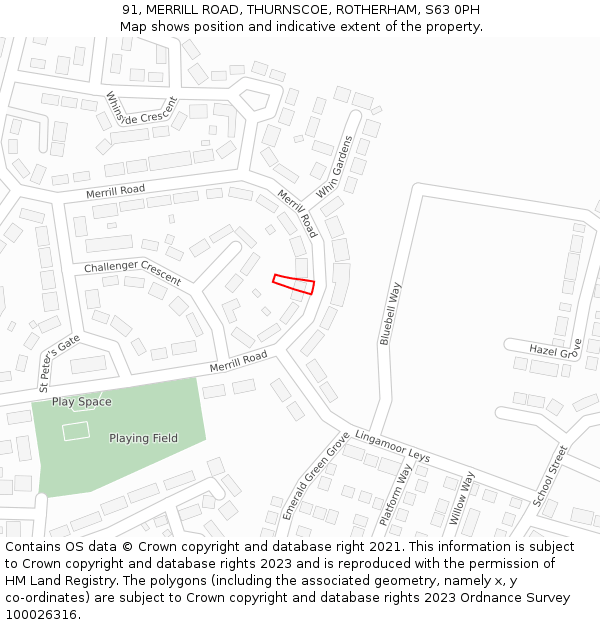 91, MERRILL ROAD, THURNSCOE, ROTHERHAM, S63 0PH: Location map and indicative extent of plot