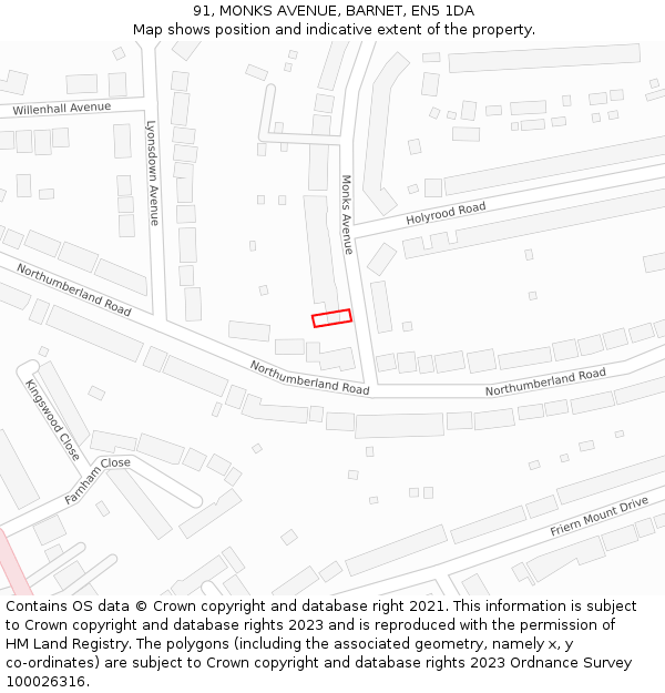 91, MONKS AVENUE, BARNET, EN5 1DA: Location map and indicative extent of plot