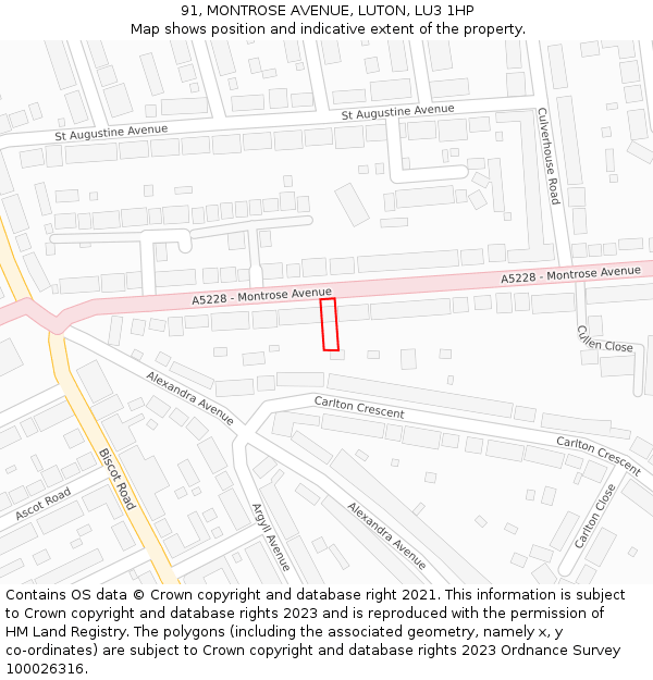 91, MONTROSE AVENUE, LUTON, LU3 1HP: Location map and indicative extent of plot