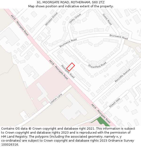 91, MOORGATE ROAD, ROTHERHAM, S60 2TZ: Location map and indicative extent of plot
