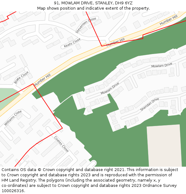 91, MOWLAM DRIVE, STANLEY, DH9 6YZ: Location map and indicative extent of plot