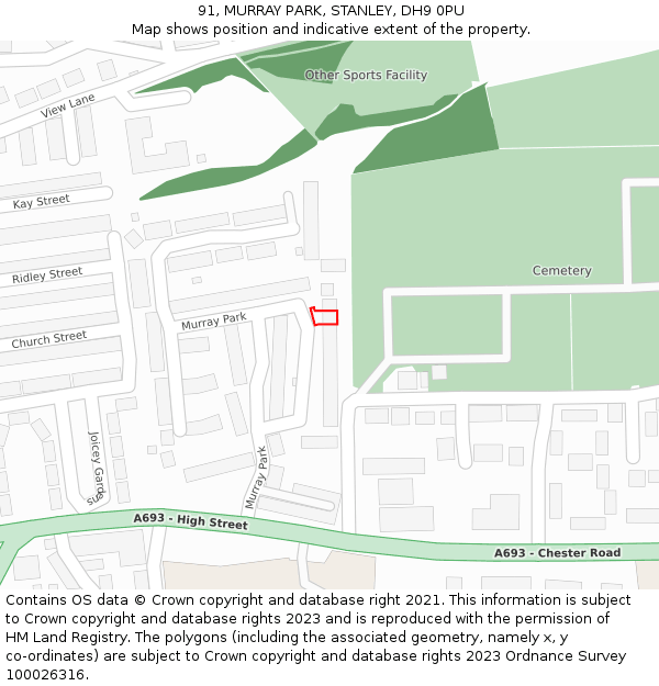 91, MURRAY PARK, STANLEY, DH9 0PU: Location map and indicative extent of plot