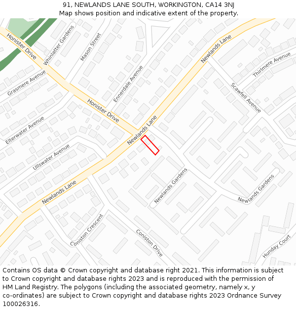91, NEWLANDS LANE SOUTH, WORKINGTON, CA14 3NJ: Location map and indicative extent of plot